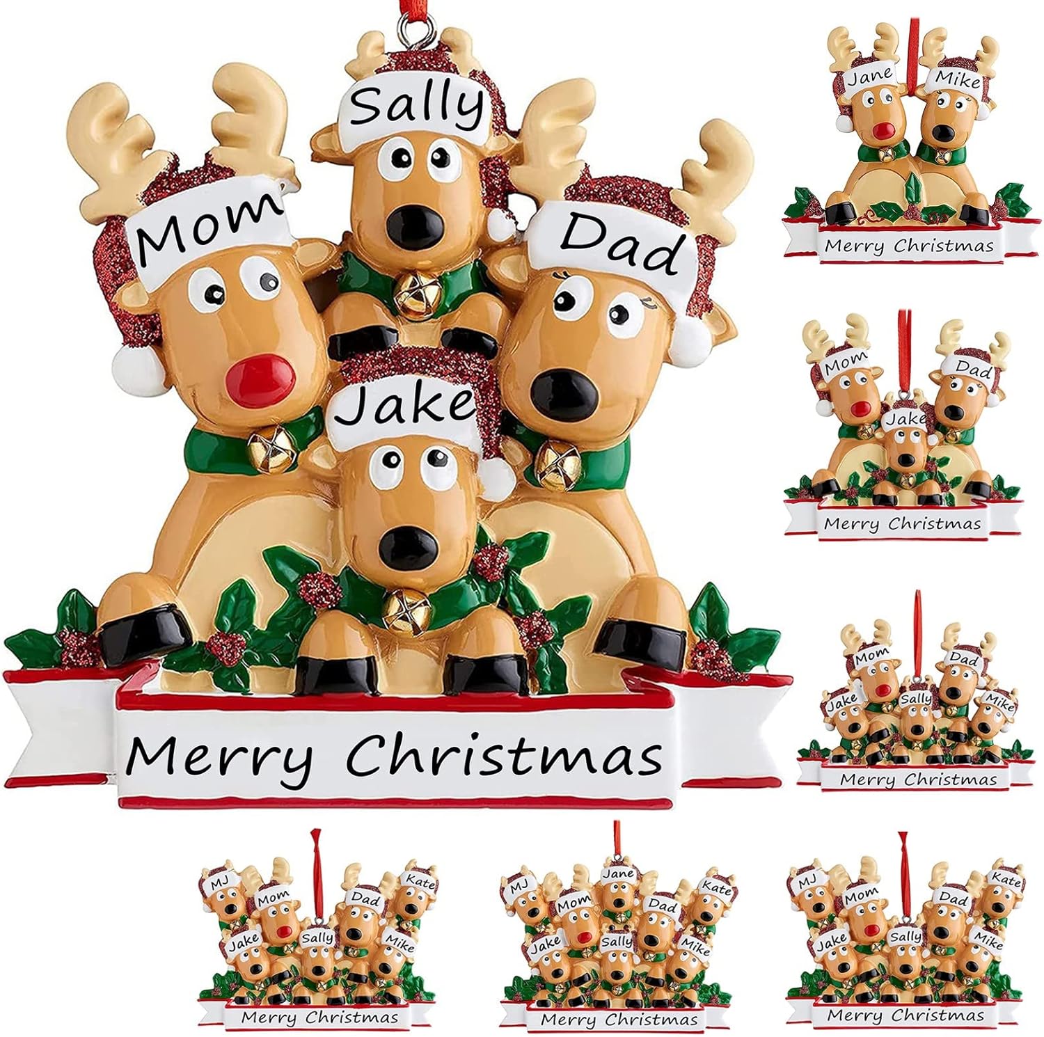 Ornaments - Personalized Christmas Ornaments 2023 Family of 2/3/4/5/6/7/8 Deer Christmas Ornaments Custom Name Customized Gifts for Christmas Tree,Family of 4