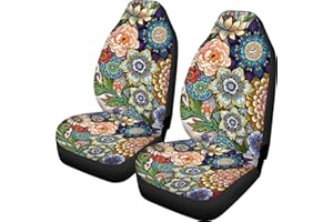 TOADDMOS Bright Blossoms Colorful Boho Floral Print Car Seat Covers for Women,Universal Auto Front Seats Protector Fits for Car,SUV Sedan,Truck
