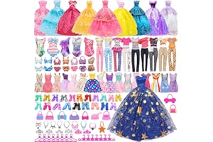 Ecore Fun 101 Pcs Doll Clothes and Accessories Set for 11.5 Inch Dolls - 5 Wedding Gowns 12 Fashion Dresses 2 Tops 2 Pants 2 Swimsuits 10 Shoes and Other Accessories Dress up Toys for Girls Kids