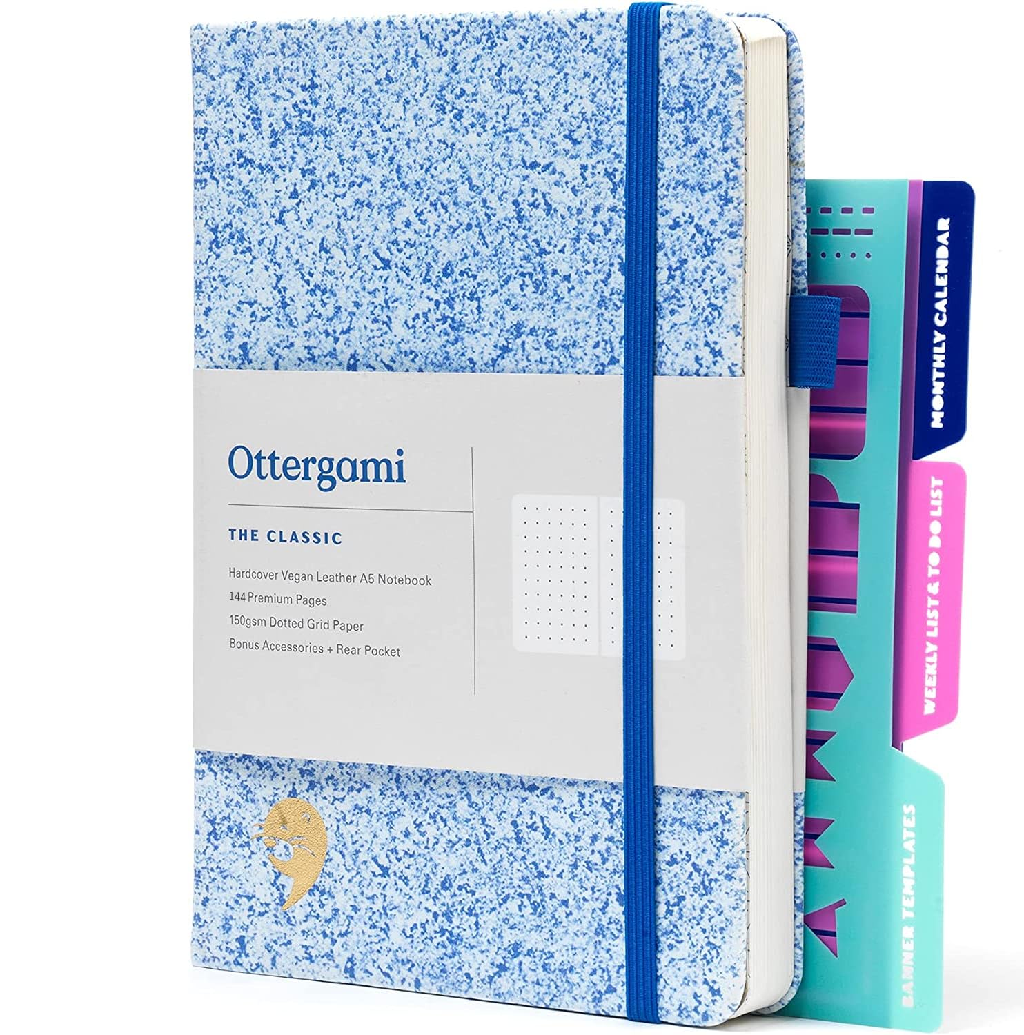 Ottergami Bullet Dotted Journal Set | Hardcover 150gsm Dotted Notebook | A5 Dot Grid Notebook | Dot Notebook Journaling Kit Includes: Stencils, Rear Pocket & Pen Holder | The Classic