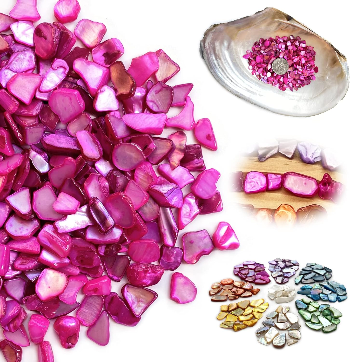 Vase Fillers - Yew & Tulip Stained Natural Shells Chips, 32 oz (2 lb) Irregular Pink Shells Fragments, Mother of Pearl Shells for Crafts, Home Décor, Gifts, Vase Filler, Wedding, DIY etc.