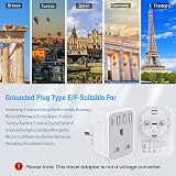 Omivine UK to EU Travel Adapter with 4 USB Ports Type E/F 2500W view 5