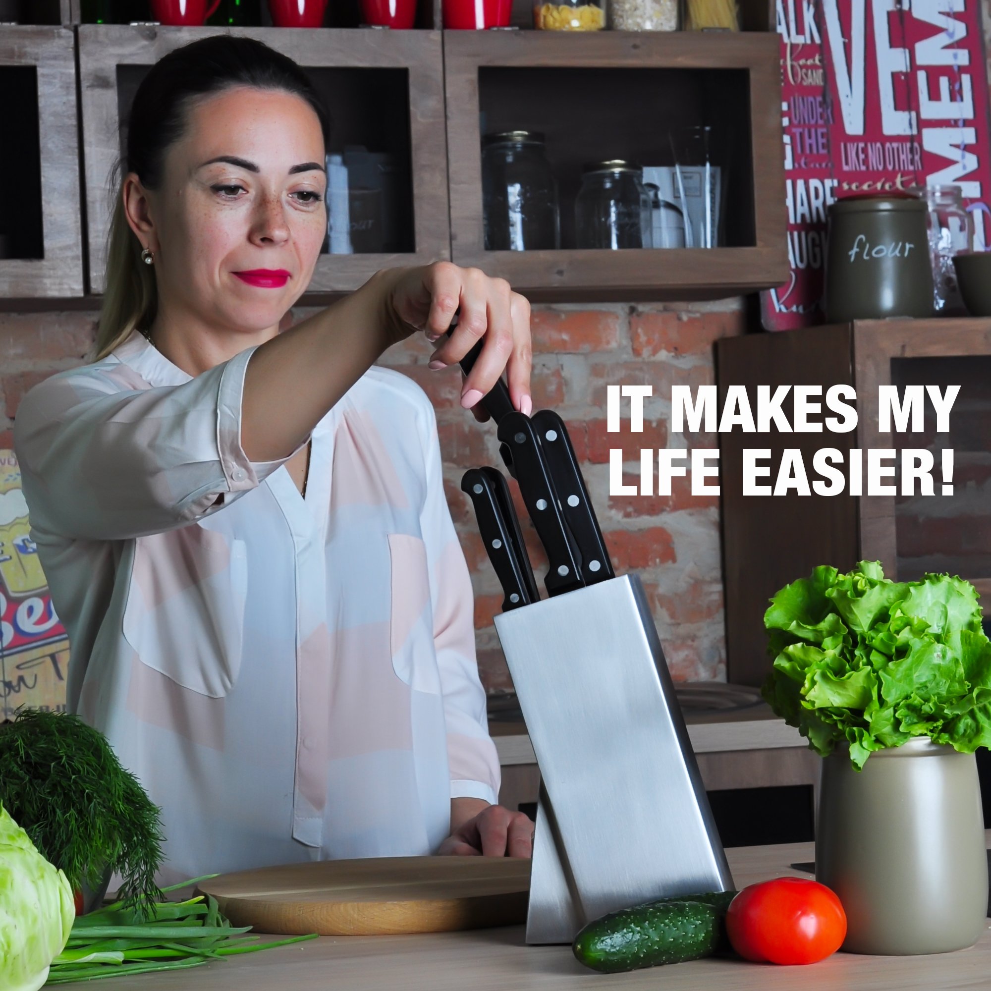 Knife Block - Knife Block Universal - Knife Block Stainless Steel - Knife Block Holder - Knife Block Kitchen - Knife Storage - Knife Organizer - Chefworld Knife Block