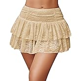 Avidlove Women's Y2k Lace Layered Mini Skirt High Waist Ruffle Skirt Skort Boho Outfits Micro Shorts