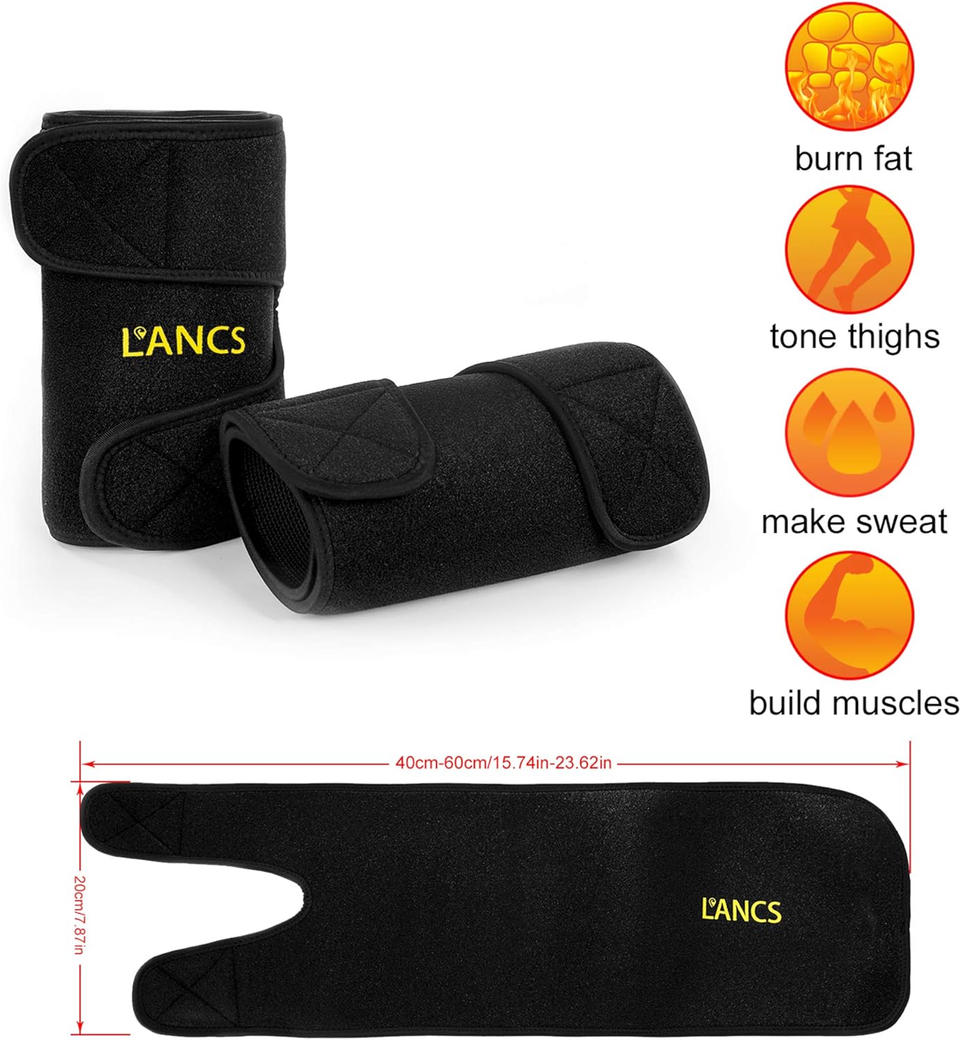 LANCS Neoprene Thigh Trimmer Fat Burner Wraps Compression Sleeves Sweat Thigh Slimmer Braces Support for Workout Exercise(Pair) : Sports & Outdoors