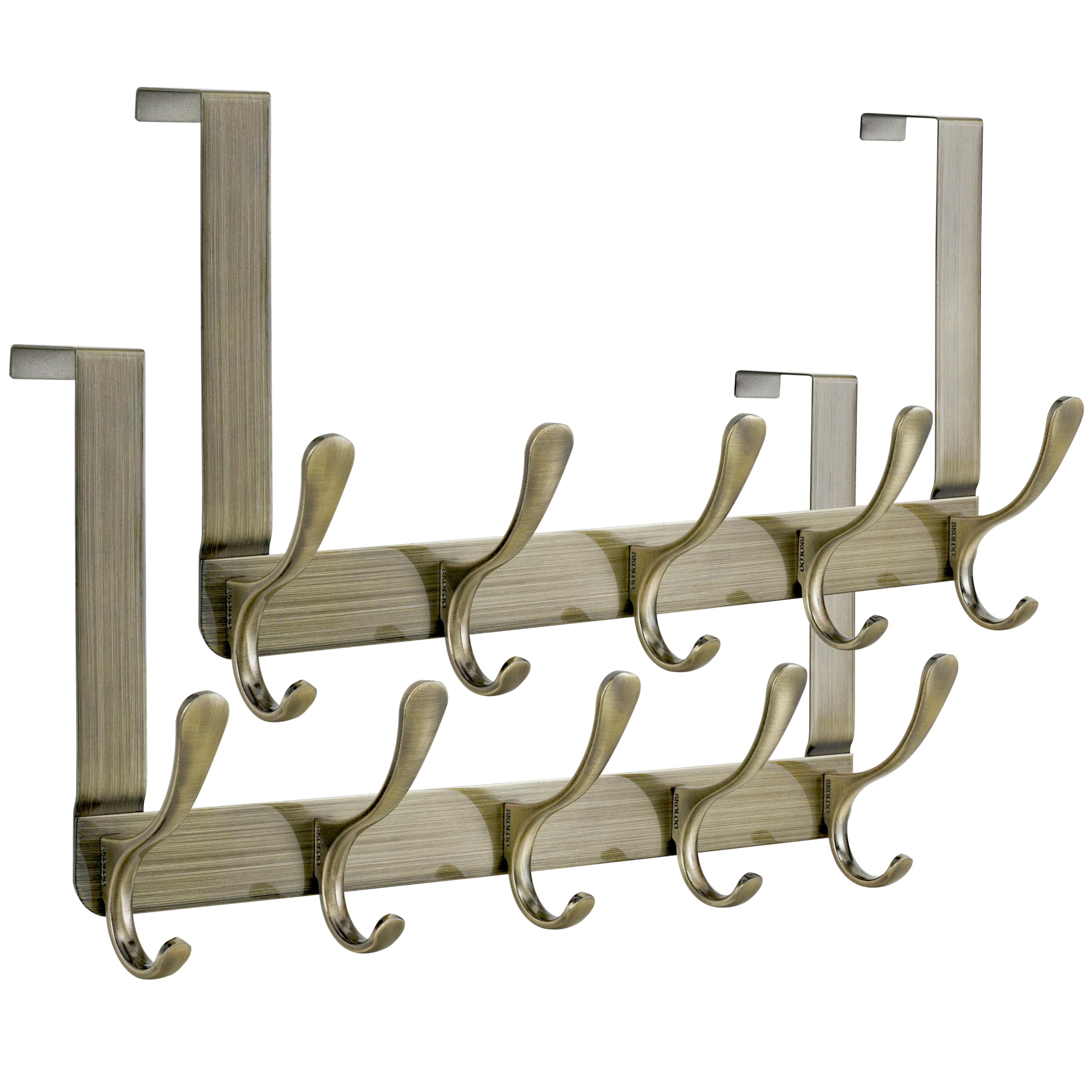 SKOLOO Over The Door Hook, Coat Hooks for Hanging Clothes, Towels, Coats, Hats, Over The Door Towel Hook - Pack of 2, Bronze, Assembly Required