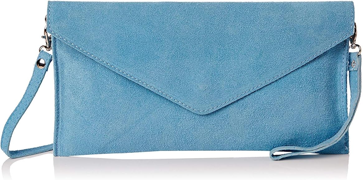 blue leather clutch bag