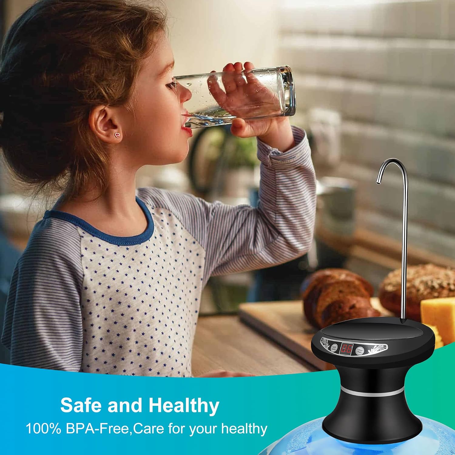 Drinking Water Dispenser Pump, Maypott Automatic Electric Water Pump for 5 Gallon Bottle, USB Rechargeable BPA-Free Water Bottle Dispenser Portable for Home Kitchen, Office, Camping（Black） - - 