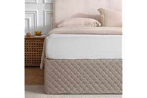 HOUIESO King Size Khaki Bed Skirt with 14-Inch Drop, Easy Fit Wrap-Around Cover for Bed, Wrinkle-Free and Fade-Resistant Box Spring Cover. (Linen Seashells, King)