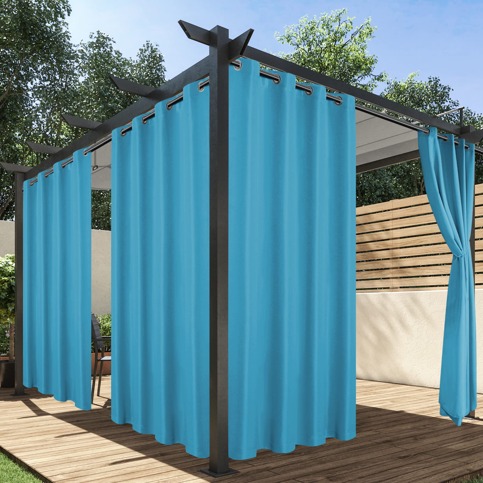 Photo 1 of HolidayIdeas Outdoor Curtains for Patio Waterproof, 4 Panels - 54 x 95 Inch - Privacy Protection & Light Filtering Curtains Teal Grommet Outside Curtains for Porch, Gazebo, Pergola, Backyard