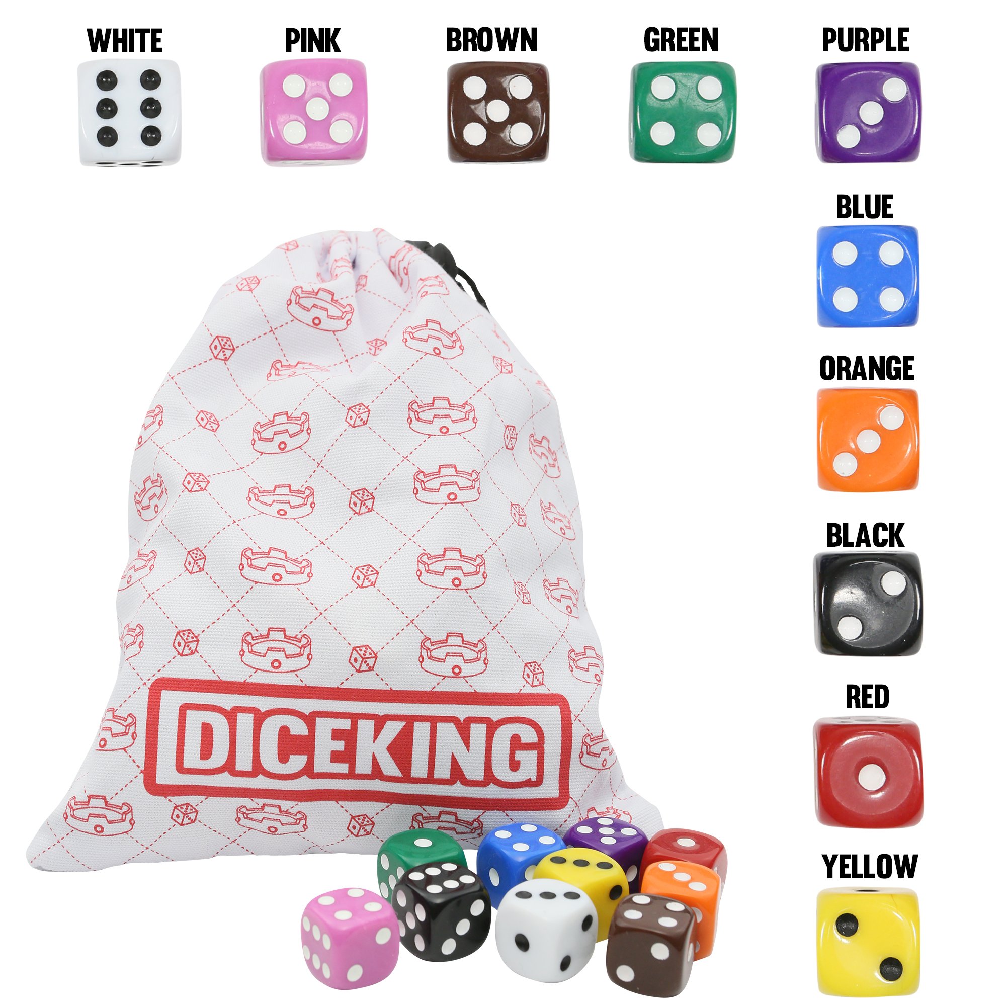 Dice Gaming Set 100 Six Sided Dice 10 Colors with Storage Bag 50 Dice