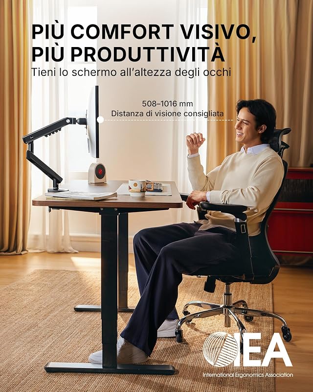 Supporto Monitor Schermi da 13–32", Braccio Stabile (senza Cedimenti), Installazione Rapida e Semplice, portata 2–9 kg, VESA 75/100 mm, Montaggio con Morsetto o foro Passacavo