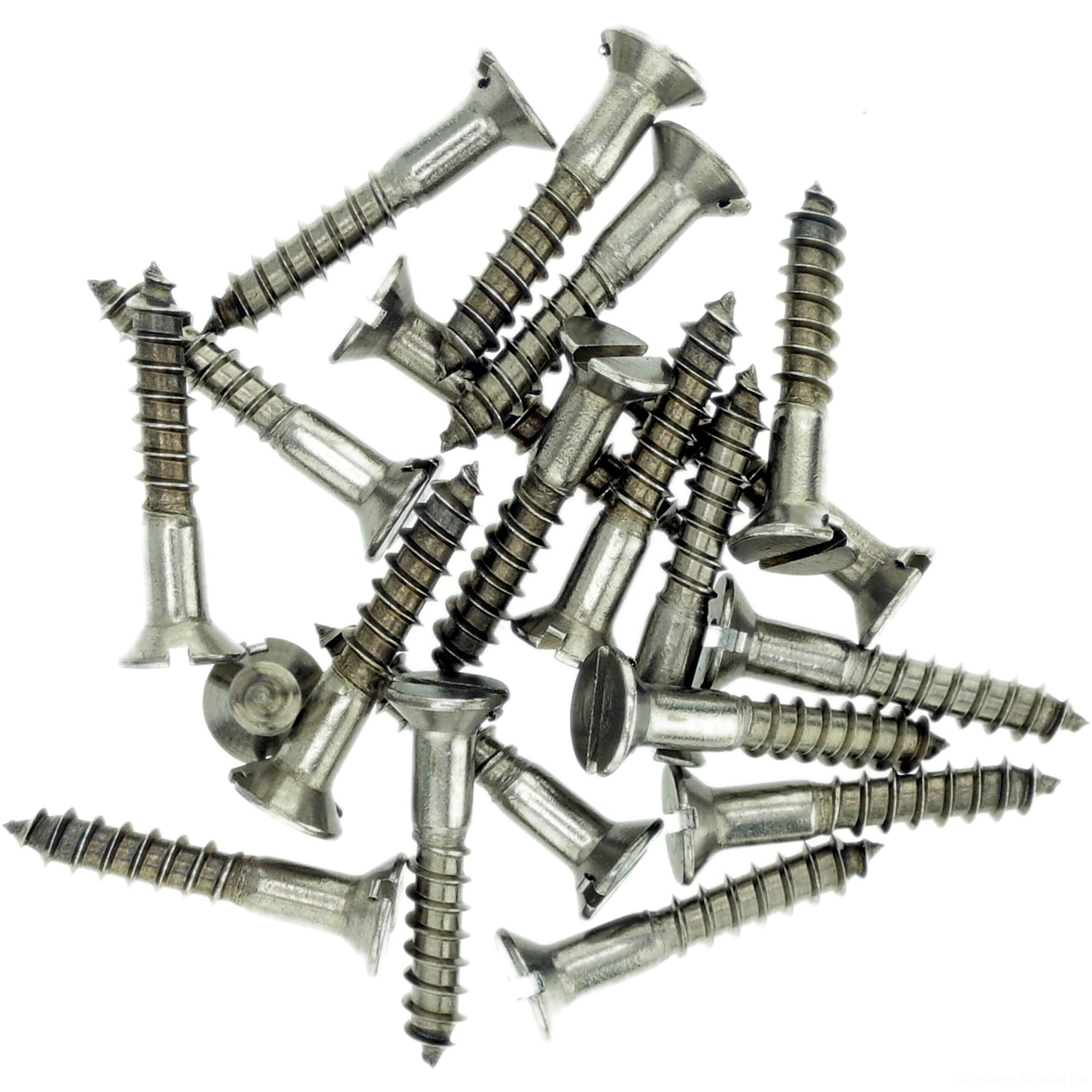 No.3 x 0.4 (2.5mm x 10mm) Slot Countersunk Wood Screw - Stainless Steel (A2) (Pack of 20)