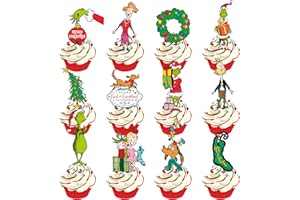 UNBALA 48 Pcs Christmas Cupcake Toppers Cake Topper Christmas Cake Decorations Cute Xmas Santa Holiday Party Decor Supplies