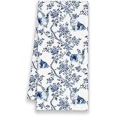 Xmsaitar Dog Corgi Chinoiserie Kitchen Towels, Blue And White Floral Cute Hand Bathroom Towels Gifts for Dog Lovers,Porcelain Rustic Cottagecore Decorative Tea Dish Towel Decor for Dining Room 16x24in