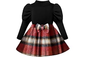 BAVADER Toddler Girl Clothes Skirt Set Cute Puff Sleeve Top Girls Plaid Skirt with Bow Toddler Outfits for Girls 1-8 Years