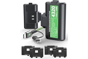 6AMLIFESTYLE Rechargeable Xbox Controller Battery Pack, Fast Charging 2x4320mWh For Xbox Series X/S/Xbox One/Elite-Charge and Play, Charging Accessories Kit for 5FT USB Type-C Cable with Adapter, 4 Battery Covers