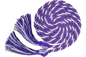 GraduatePro Graduation Honor Cord with Tassel 68" Long for Bachelor Gown Master Doctoral Purple White