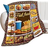 Quorant Fast Food Throw Blanket Hamburger Burger Pizza French Fry Cheeseburger Blankets Gifts for Stuff Decor Fleece Plush Flannel for Men Women 40"x50"