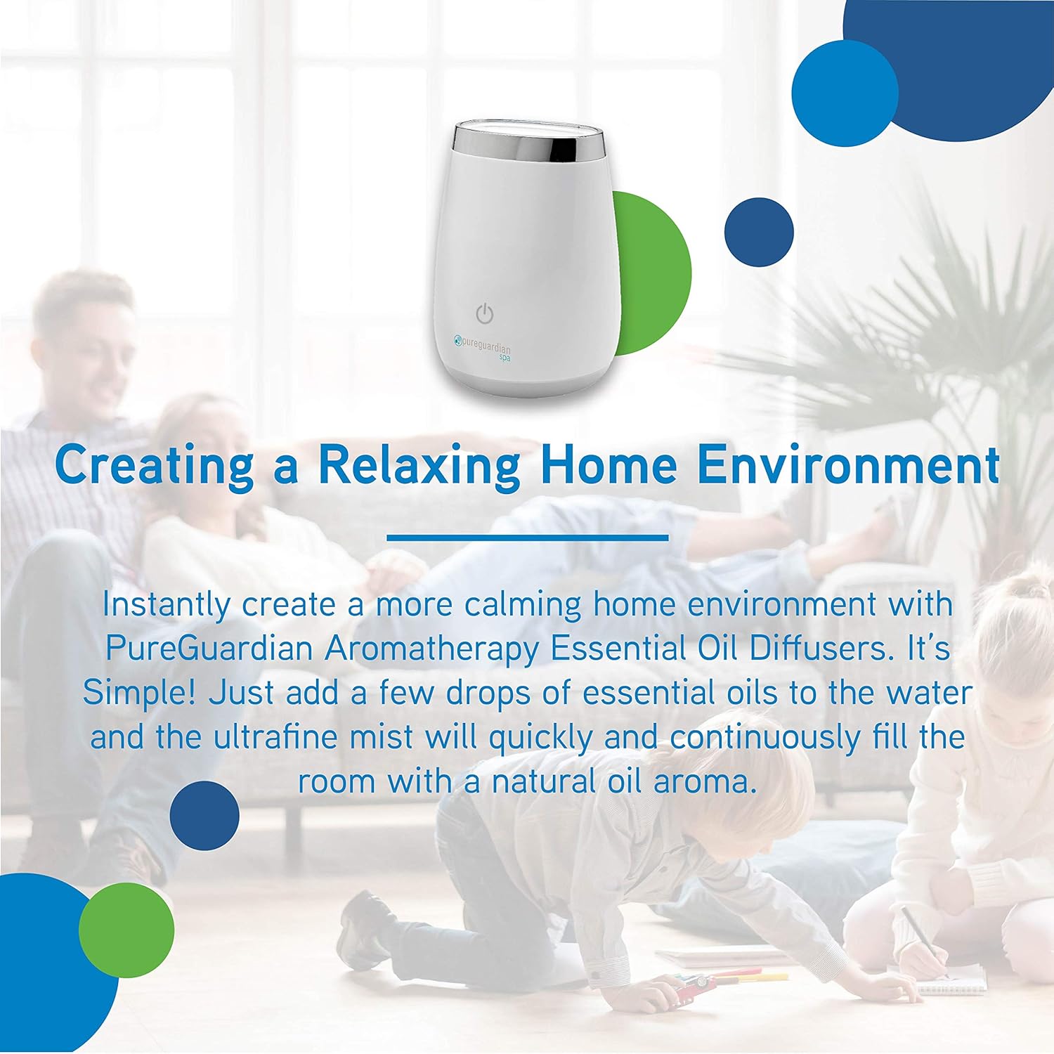 Guardian Technologies Essential Oil Diffuser, Ultrasonic, Cool Mist, Aromatherapy Creates Relaxing Environment, Soothing Optional Night light, Runs up to 5-8 hours, Pure Guardian SPA210: Health & Personal Care
