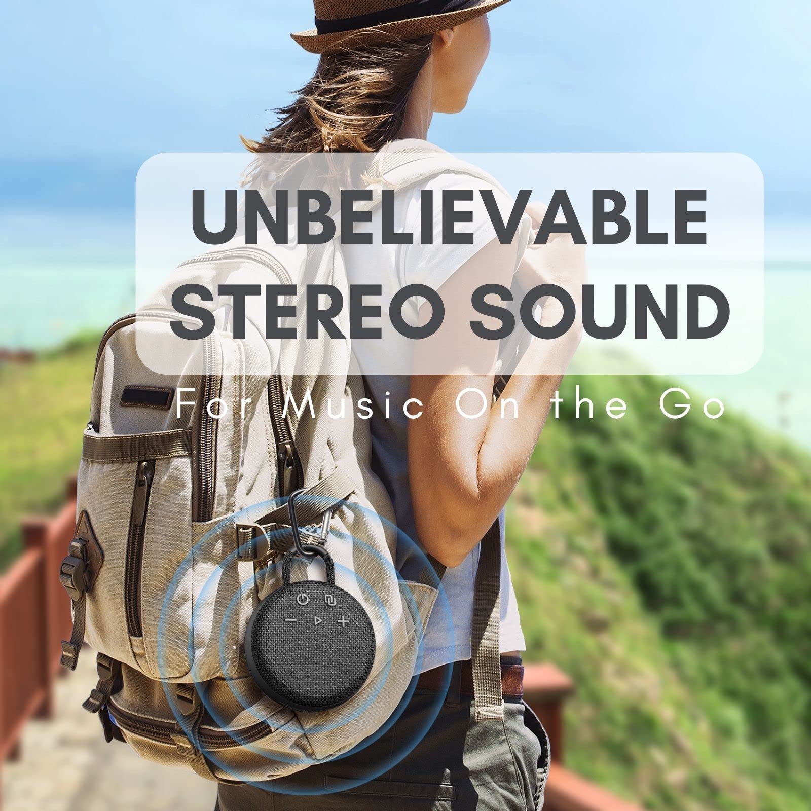 MusiBaby Mini Bluetooth Speaker – Bluetooth 5.3 with 6956C Chipset, IPX7 Waterproof, Rubberized Shell, Clip-On Lanyard, Ultra-Portable for Shower, Pool, Teens, Backpack, Gifts (Black)