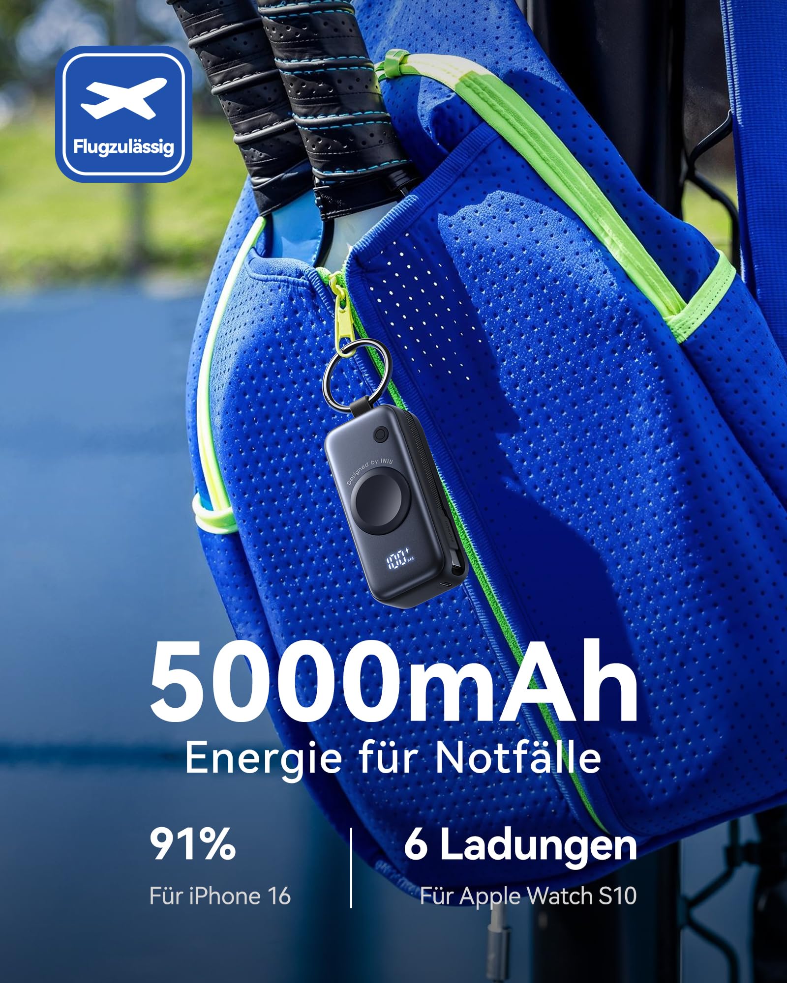 INIU Power Bank, Mini Powerbank für Apple Watch and iPhone mit USB-C Kabel, 5000mAh 20W Tragbare Externe Handyakkus, Uhrenständer Reise Gadgets Flugzeug für Apple Watch Ultra 11 10 9 SE, iPhone 17 16 6