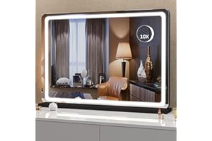 Hasipu Vanity Mirror with Lights, 32" x 22" LED Makeup Mirror, Lighted Makeup Mirror with Dimmable 3 Modes, Touch Screen Control Vanity Mirror Round Black