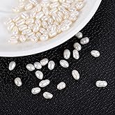 uxcell 100 Pcs Freshwater Pearl Beads, 4-5mm Oval Rice Shape Loose Gemstone Pearls 0.8mm Hole for Leather Cord Beading Jewelry Making DIY Craft, White