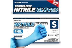Beastek Blue Nitrile Exam Gloves, 4 Mil Disposable Powder-Free Latex-Free Medical Food Safe Cooking Cleaning Gloves, 100 Pcs