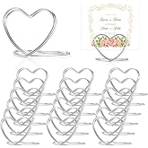Moxweyeni 20 Pcs Heart Place Card Holders Photo Stands Menu Clips, Silver | Table Number Holders for Wedding Anniversary, Picture Stands for Home Office Desk, Silver Wire Heart Shaped Design