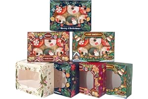 Bakepacker Christmas 12pcs Bakery Boxes with Window 6x8x2.7 inches Pastry Boxes Cookie Boxes for Bakerys Thick & Sturdy