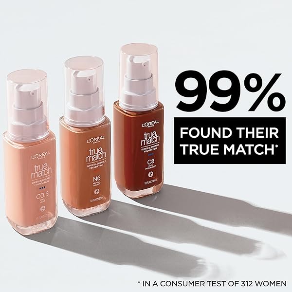 L’OREAL PARIS TRUE MATCH SUPER-BLENDABLE FOUNDATION, MEDIUM COVERAGE LIQUID FOUNDATION MAKEUP, N5.5, MEDIUM, 1 FL OZ