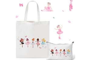 Y1tvei Ballerina Canvas Bag Set- Cute Dancing Girls Canvas Tote Bag Makeup Pouch with Inner Pocket, Gifts for Dance Recital