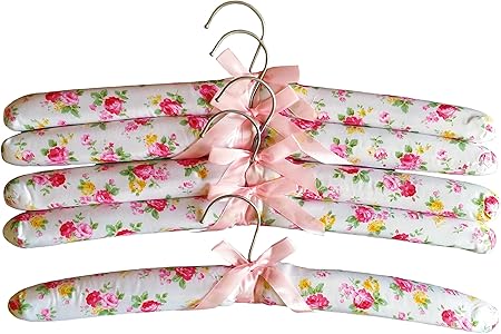 5 Stuck Kleiderbugel Stoff Gepolstert 38cm Mit Satin Schleife Blumen Motiv Rosa Weiss Amazon De Kuche Haushalt