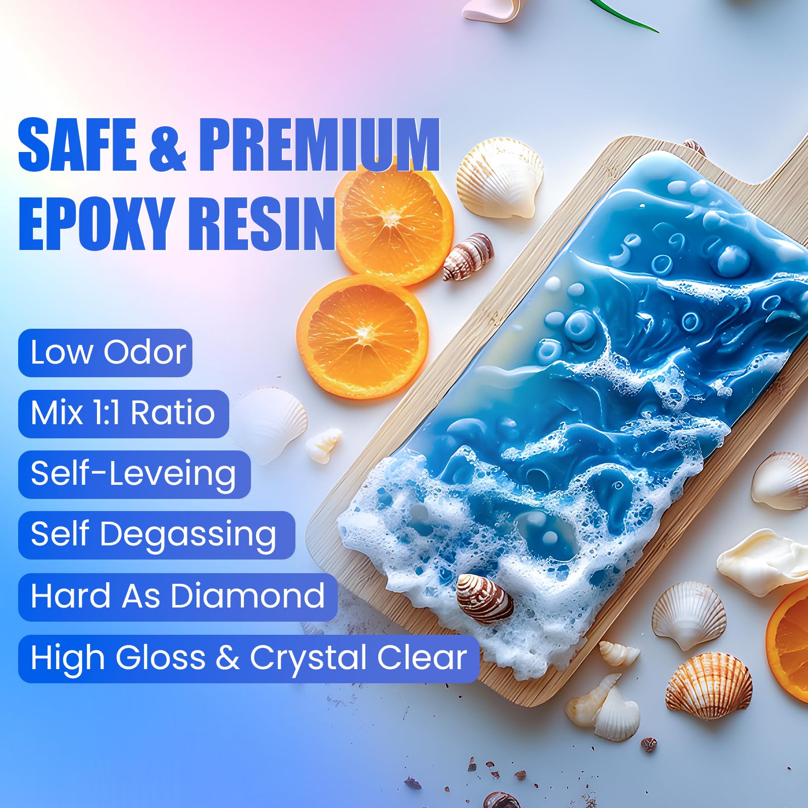 Epoxy Resin Kit, 64OZ Kit Crystal Clear Resin Epoxy, Bubble Free, No Yellowing, UV Resistant, Food Safe with Foil Flakes, Sequin, Easy Mix 1:1 for DIY Crafts Jewelry Making(32OZ x 2)