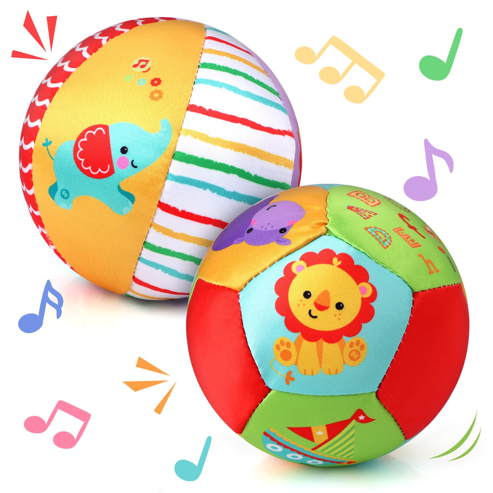 RUIYELE 2 Pcs Baby Soft Balls Baby Ball Soft Balls for Kids Indoor Ring Bell Ball Music Sense Learning Toy Educational Toy (Style 2PCS)