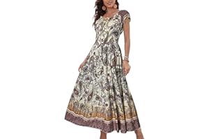 OSTOO Women's 2025 Summer Short Sleeves Boho Floral Print Tiered Casual Flowy Long Maxi Dress