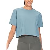 THE GYM PEOPLE Workout Crop Tops for Women Short Sleeve Shirts Loose Fit Yoga Athletic Basic Cropped T-Shirts
