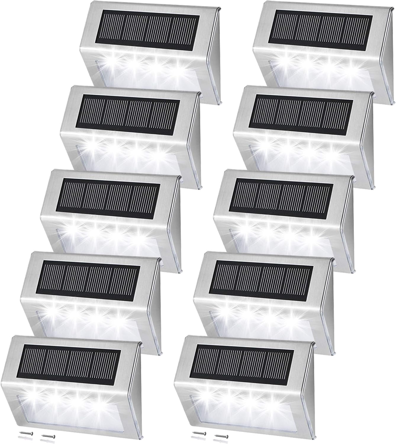 Easternstar Solar Step Lights 10 Pack Stainless Steel Bright 4 Led Solar Powered Deck Lights Waterproof Outdoor Lighting For Steps Stairs Decks Fences Paths Patio Pathway Amazon Com