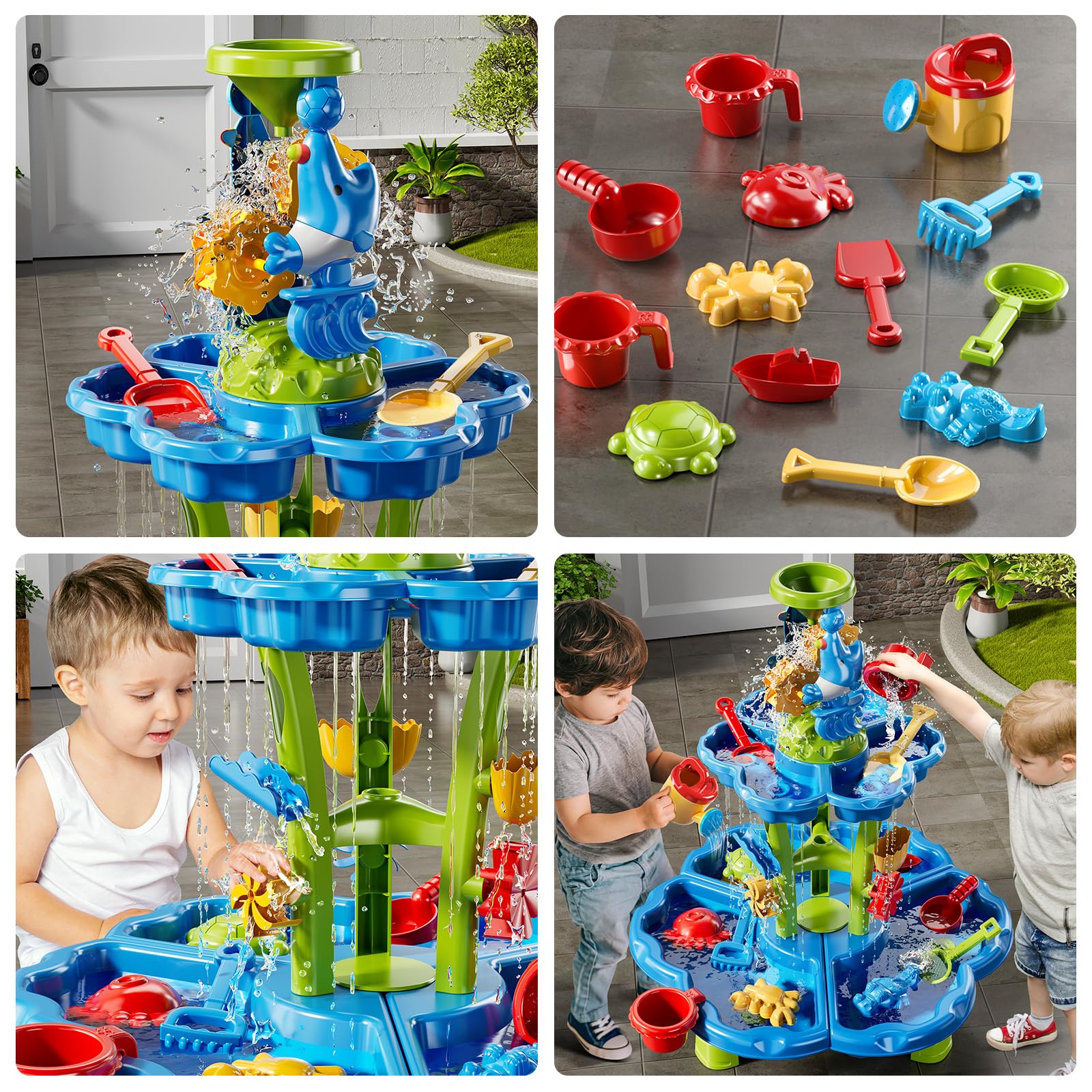 NIPLOOOW Water Table for Toddlers 3-5, Kids Sand Water Table, Water and Sand Activity Sensory Tables Summer Outdoor Toys Beach Toys for Outside Backyard for Kids Toddlers Age 3 4 5 6 7 8