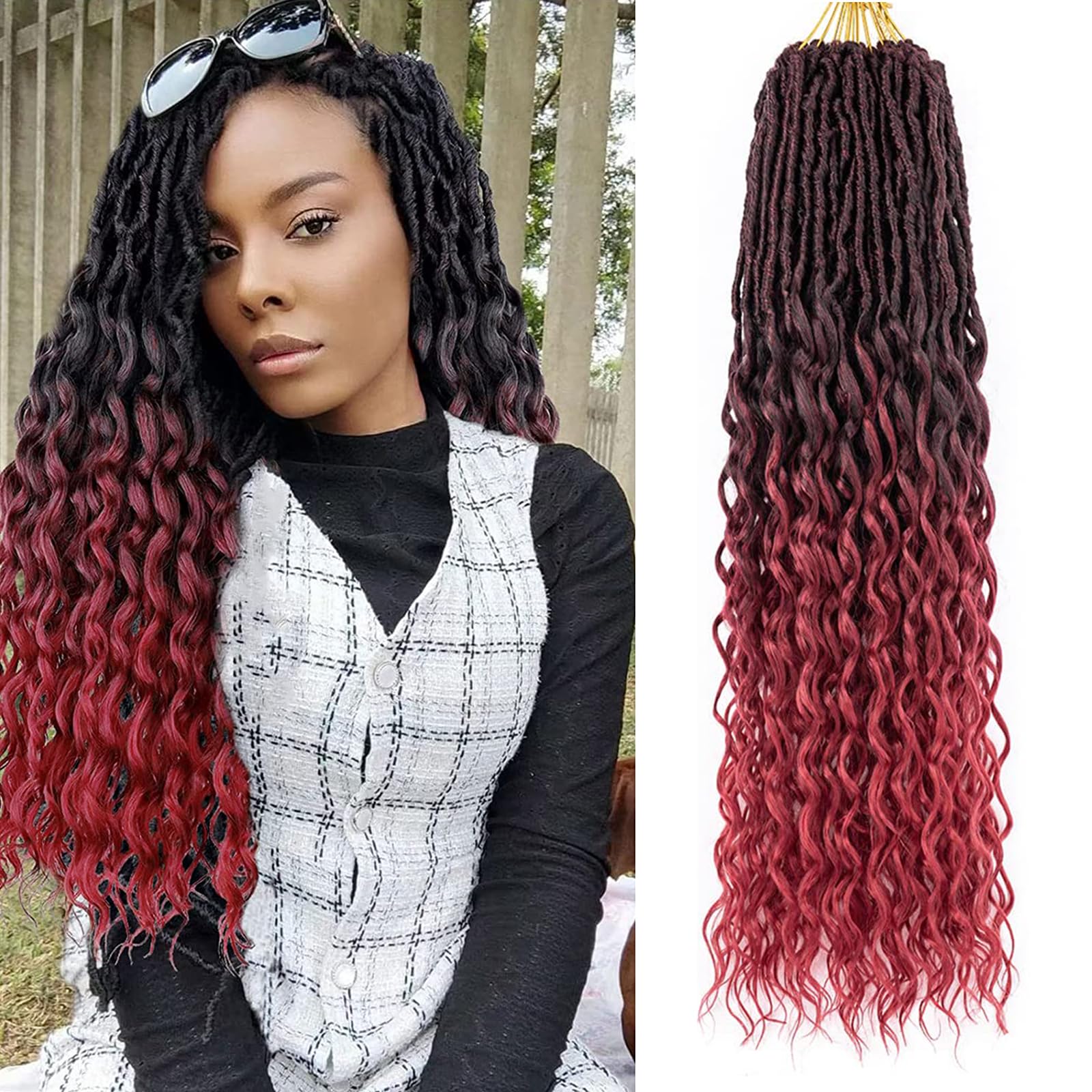 FANWYFYU 24 Inch Goddess Locs Crochet Hair Deep Wave 6Packs New Soft Faux Locs Crochet Braids Pre Looped Hair Extensions for Black Women(TBUG) — image 1