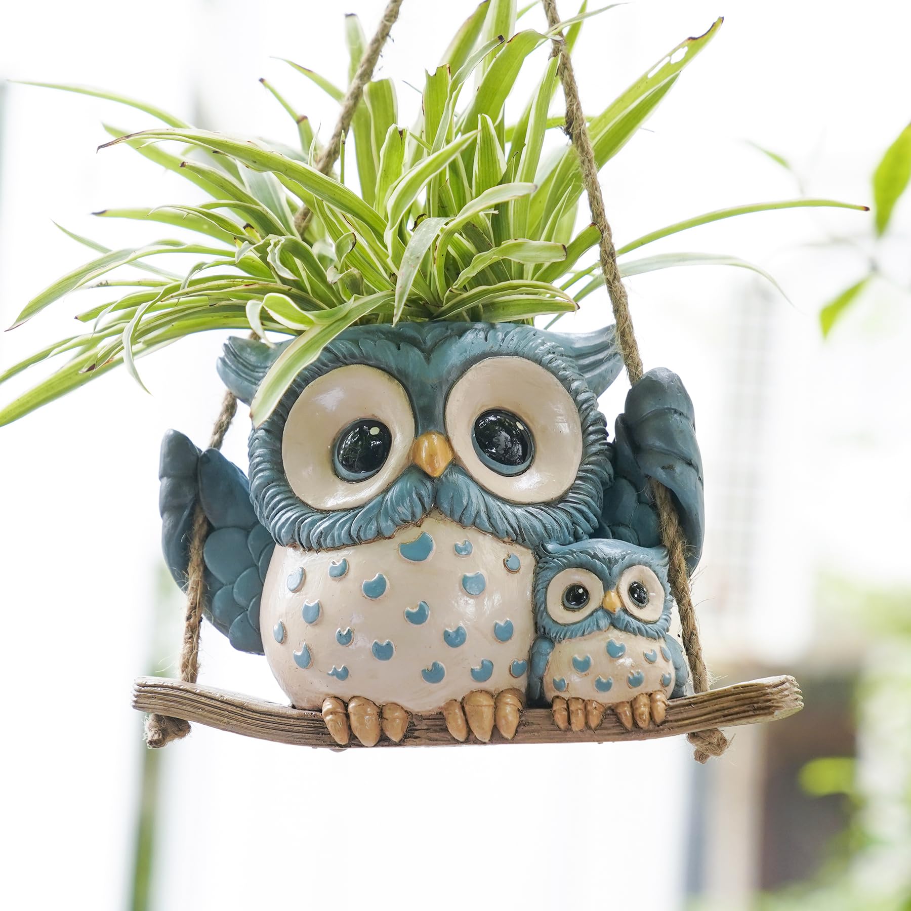 Photo 1 of Swing Owl Hanging Planters for Indoor Plants, Cute Small Succulent Pots with Drainage Hole, Unique Resin Plant Hangers Outdoor, Hanging Plant Holder for String Of Pearls, Gift Ideas for Mother
