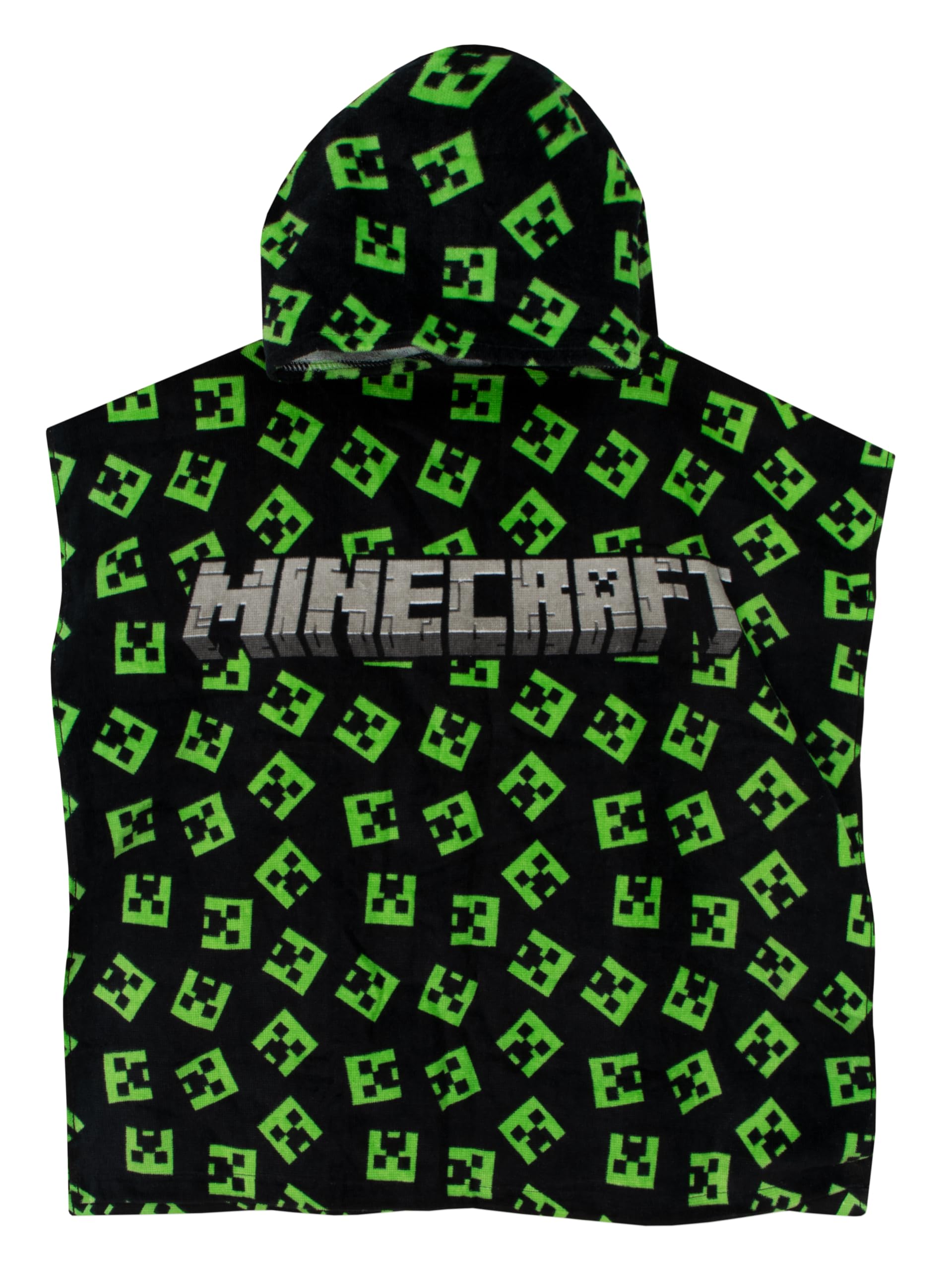 Minecraft Towel For Boys | Kids Poncho Towel | Hooded Bath And Beach Towels | Gamer Swimming Towels | One Size Black