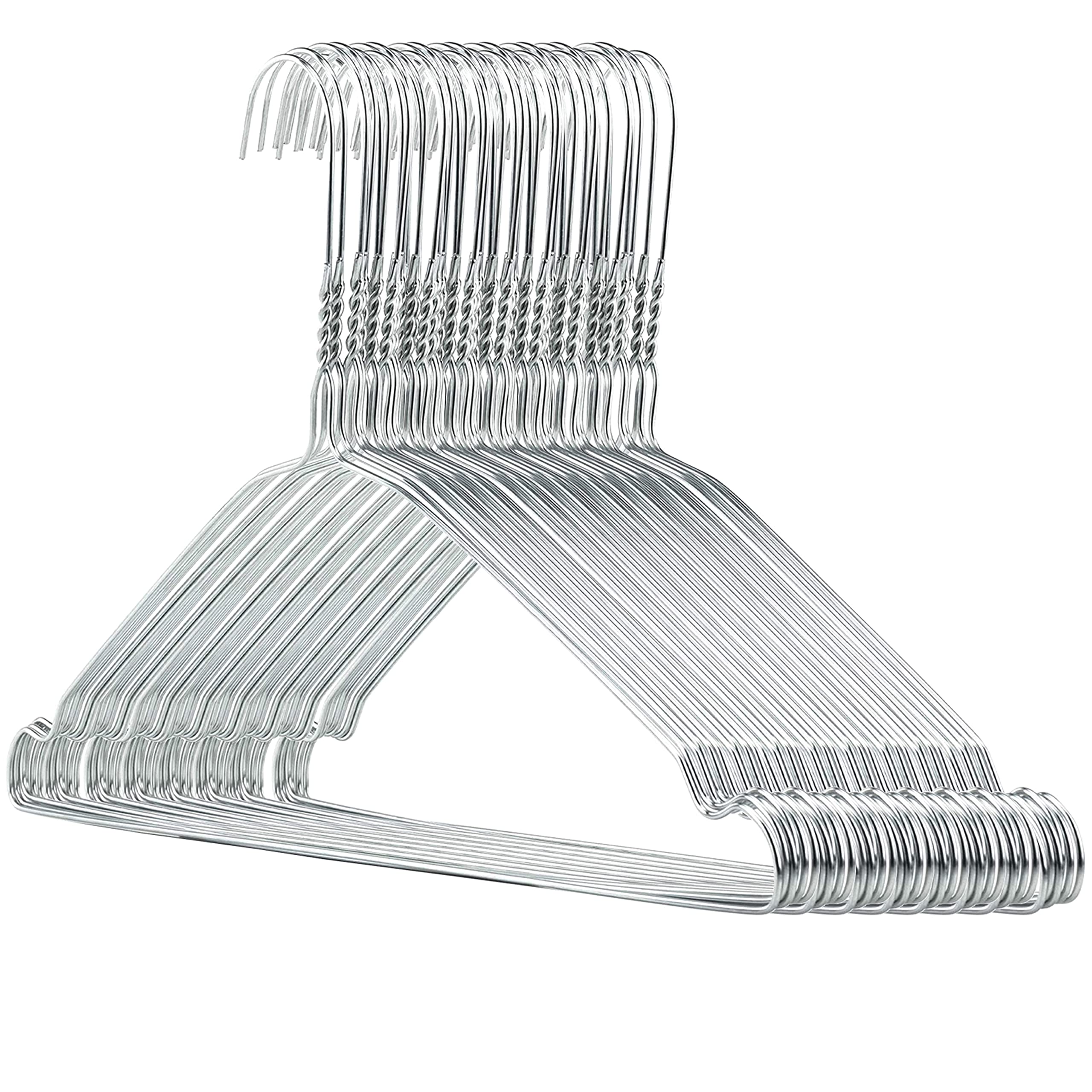 HANGERWORLD 50 Strong 41cm Metal 13 Gauge Silver Galvanised Wire Notched Clothes Garment Trouser Bar Hangers.