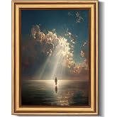 Gold Framed Jesus Canvas Wall Art Jesus Walking on Water Painting Picture Wall Decor Christian Religious Modern Prayer Poster Print Artwork for Prayer Room Living Room Bedroom Home Decoration