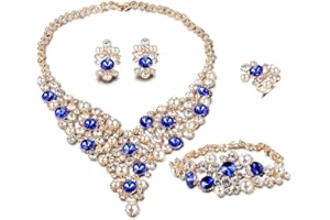 FUNOJOY Womens Luxury Africa Dubai 18k Gold Plated Jewelry Sets Wedding Rhinestone Crystal Bib Statement Necklace Earrings Set for Brides Party Prom