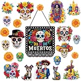 Day of the Dead Decorations - DIY Sugar Skull Cutouts Day of the Dead Sign Day of the Dead Colorful Sugar Skull Cutouts Halloween Party Supplies, 25 Piece Set