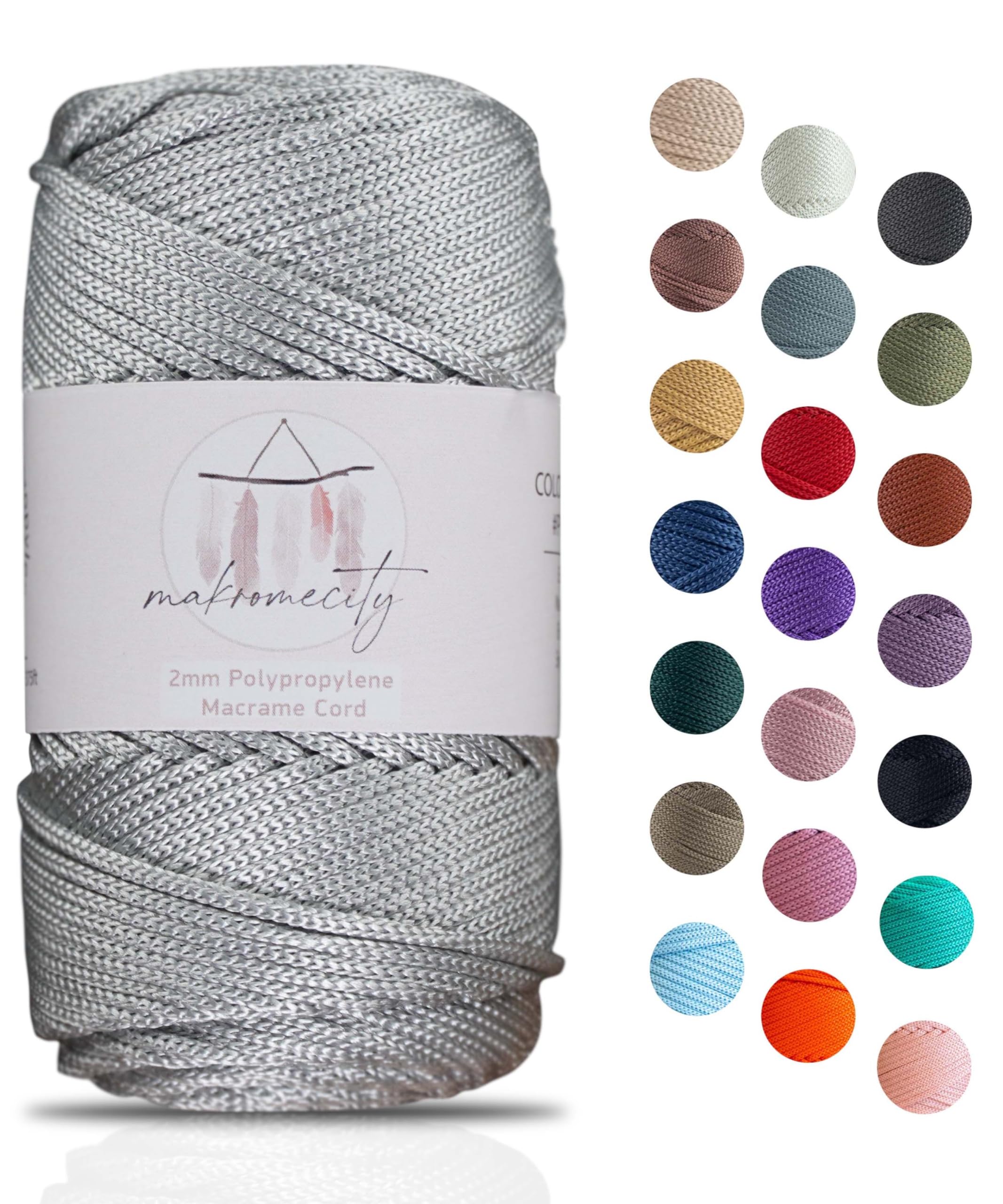 Macrame Yarn 2mm x 115m Premium Polyester Macrame Cord Polypropylene Yarn for Crafts Home Decorations Placemat Shoulder Bag Handbag Runner Pacifier Chain 20 Colors