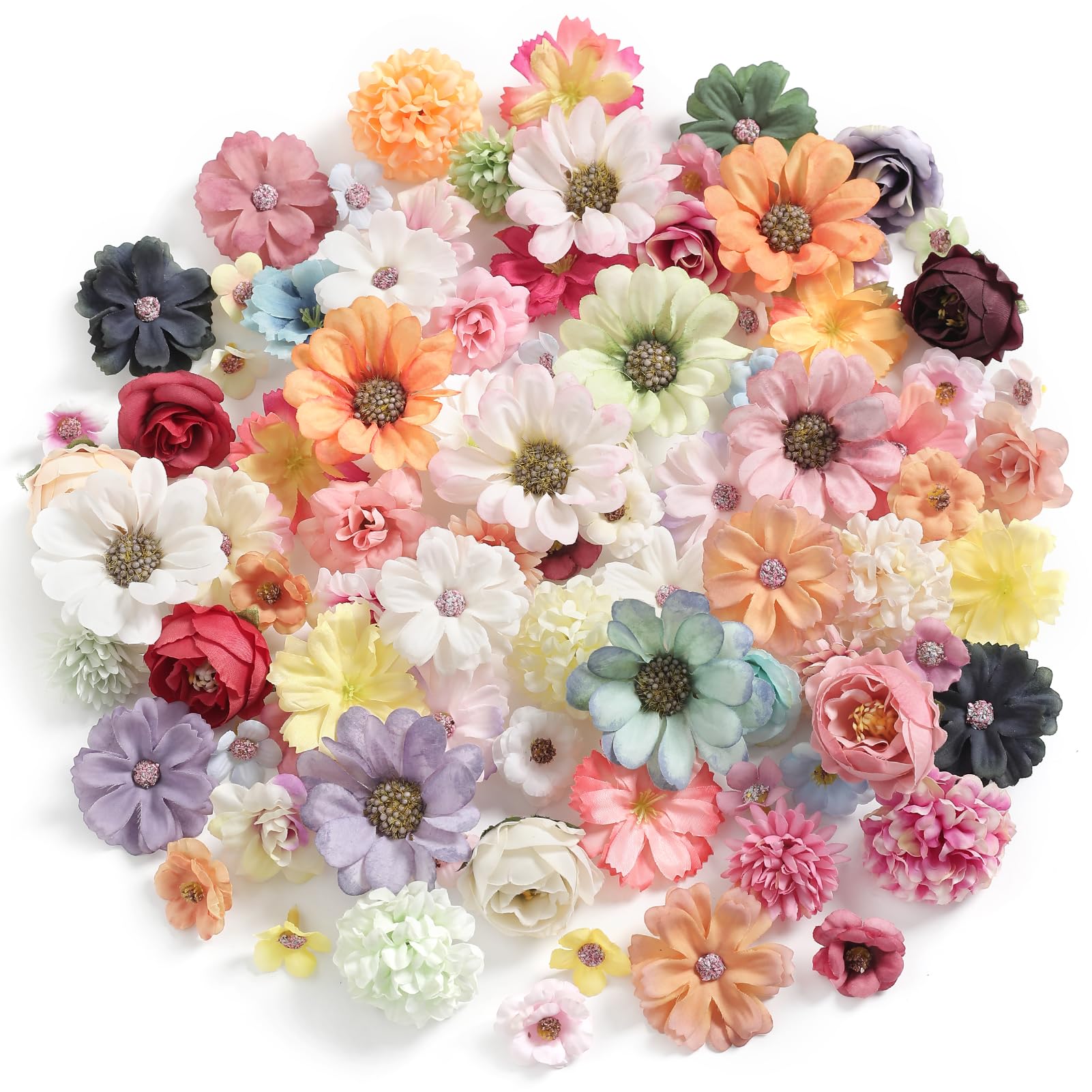 rongflower Faux Flower Heads Small Silk Artificial Flower DIY Fake Mini Flowers Rose Daisy Flowers Craft Supplies for Wedding Party Wreath Graduation Season Party Home Decor (125, Multi Color)
