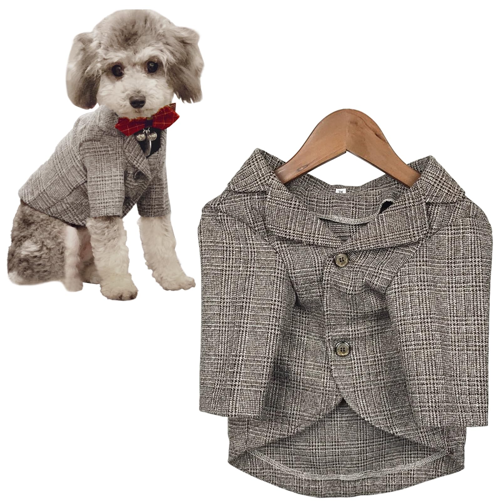 Photo 1 of TQFlow Dog Clothes Pet Plaid Suit Dog Tuxedo Costumes, Formal Gentleman Apparel Vest, Wedding Party Birthday Wear French Bulldog Pug Teddy Terrier (XXL, Brown Coat)